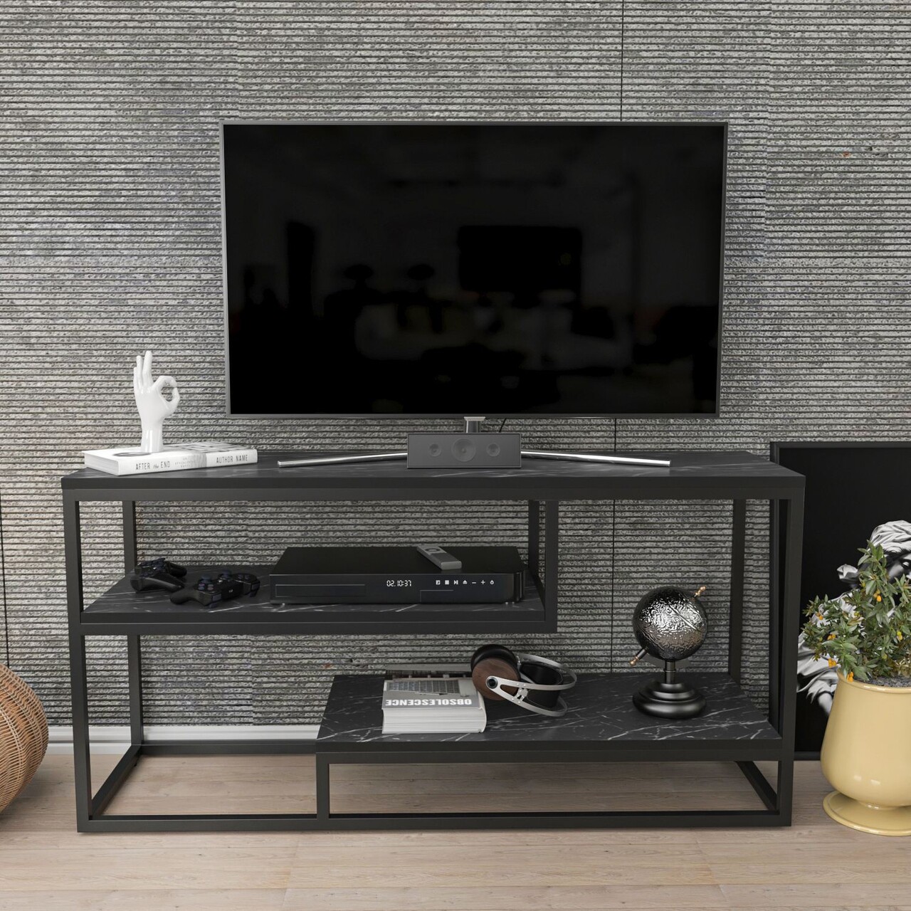 Comoda TV, Hanah Home, Lorin, 120.2x60x35.2 cm, Alb/Negru - imagine 6